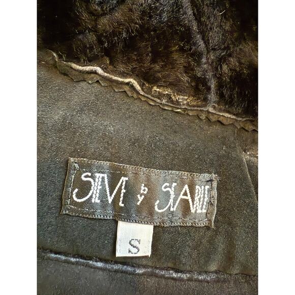 Steve by SEARLE Cropped Genuine Shearling Sheepskin Shawl Collar Jacket Black - Picture 5 of 7